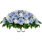 Light Blue Open Rose with White Mum (Silk Cemetery Flowers)