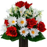 White Calla Lily and Daisies with Red Roses (Silk Cemetery Flowers)